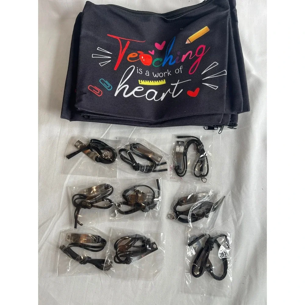 9pc Teacher Appreciation Gift Set Canvas Pouches and Bracelets Bulk NEW